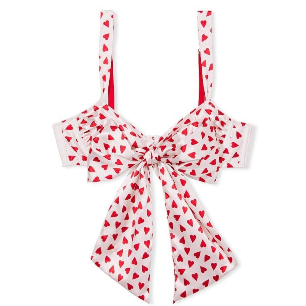 Victoria's Secret Unlined Open Cup Balconette Bra with Heart Print Size Small